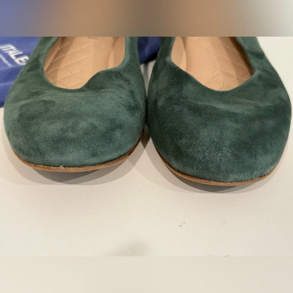 Italeu Green Suede Leather Ballet Flat Sz 9.5 B 40 & shoe bag - Picture 8 of 11